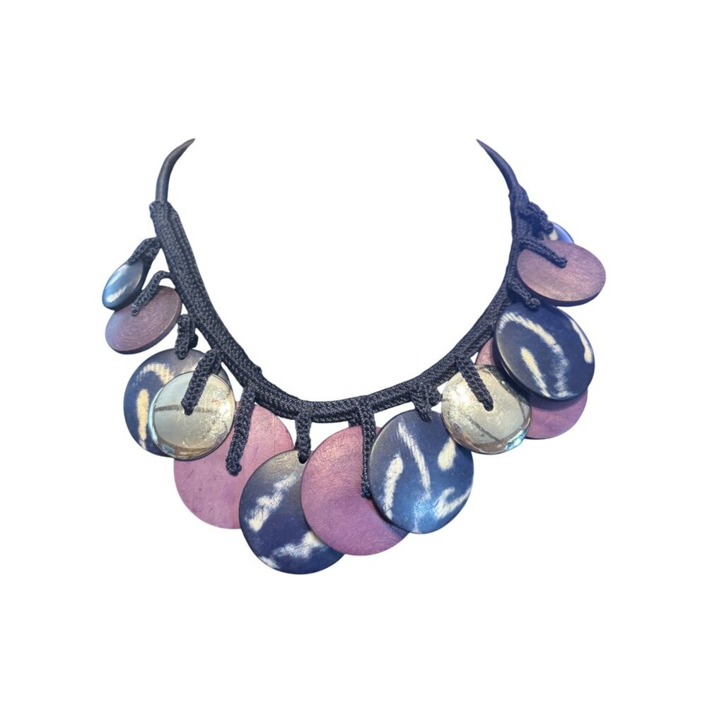 Chicos Statement Necklace With Black Cord & Multicolor Disc Beads